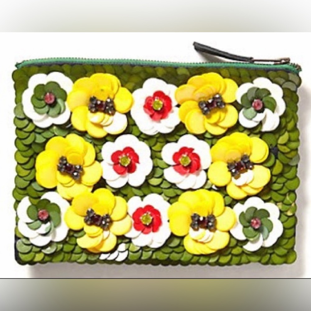 IN SEARCH OF Anthropologie green floral sequin clutch